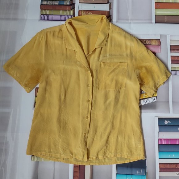 Vintage Yellow Crepe Silk Blouse - Picture 1 of 4